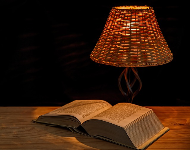 warm country-house study corner with bookshelves, brass lamp and leather chair